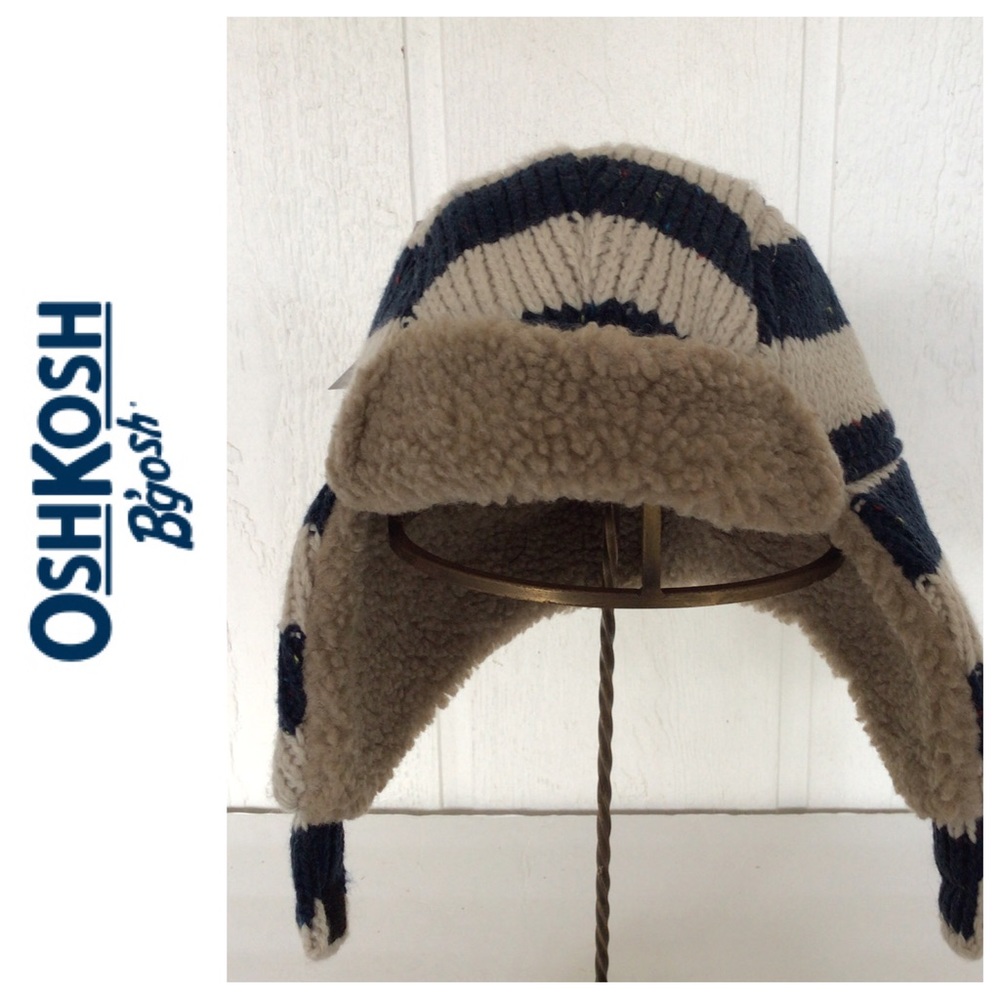 OSH KOSH BGOSH STRIPED FUZZY TRAPPER HAT NWT